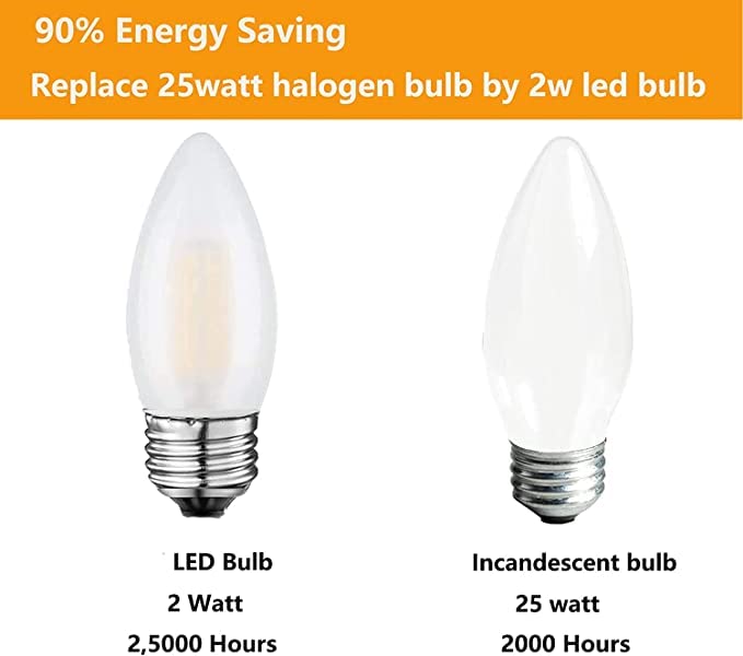 Jacqings E26 Candelabra Light Bulbs 2W LED Dimmable 2700K Warm White B11 Torpedo Tip Fog White (8 Pack)