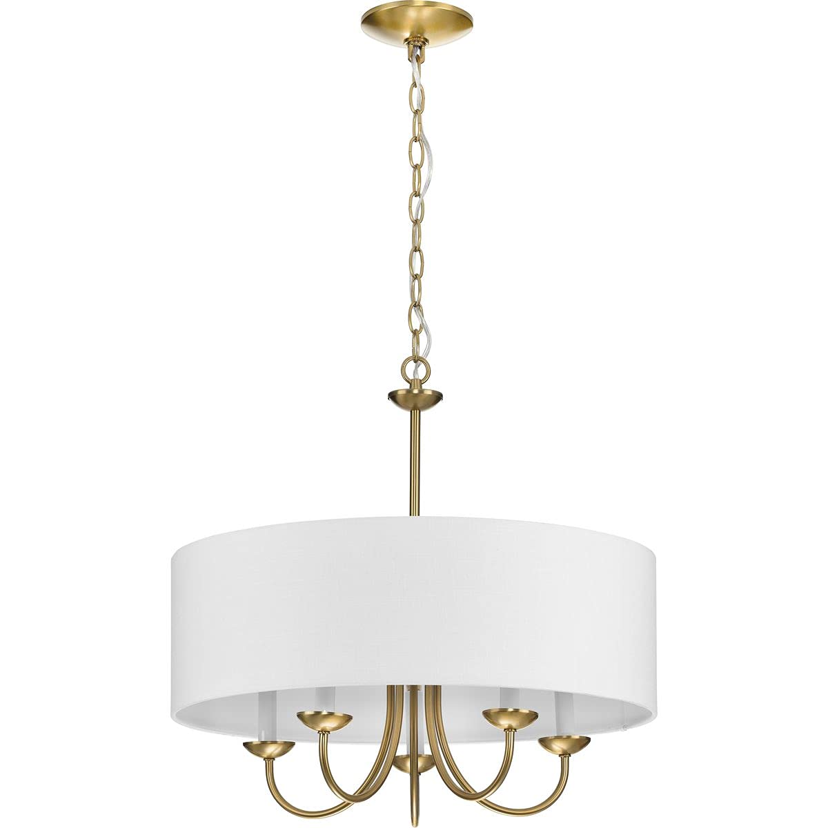 Progress Lighting Drum Shade Collection 5-Light White Fabric Shade New Traditional Chandelier Light Brushed Bronze