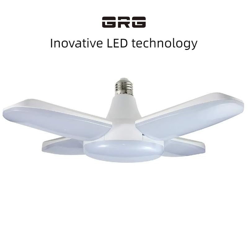 (4 Pack) Led Garage Lights, 60W Trilights Ceiling, High Low Bay Deformable Adjustable 4 Led Light Bulbs 6000Lm 6000K, Screw In Tribright Garage Lighting Fixture,Cri80 Daylight