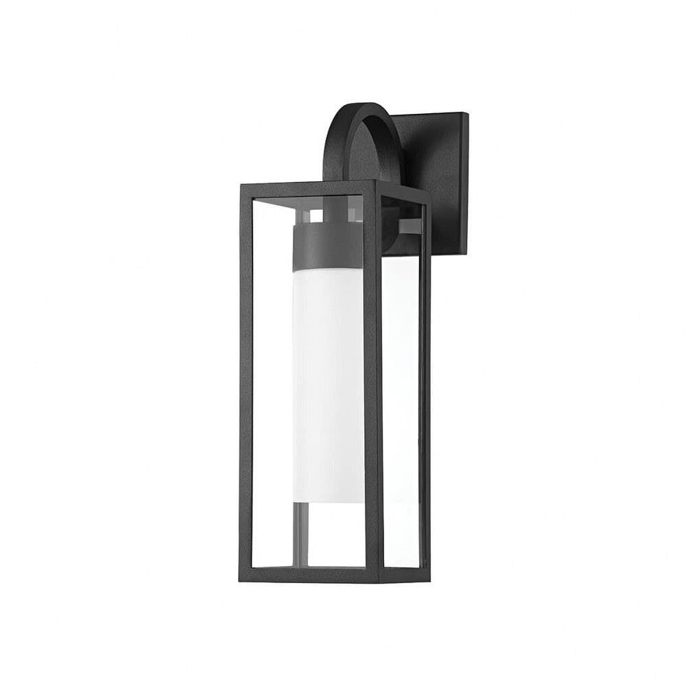 Troy Lighting Pax 16.5 Exterior Wall Lantern | Textured Black Finish | Opal Matte Glass Shade | Industrial 1-Light Outdoor Wall 