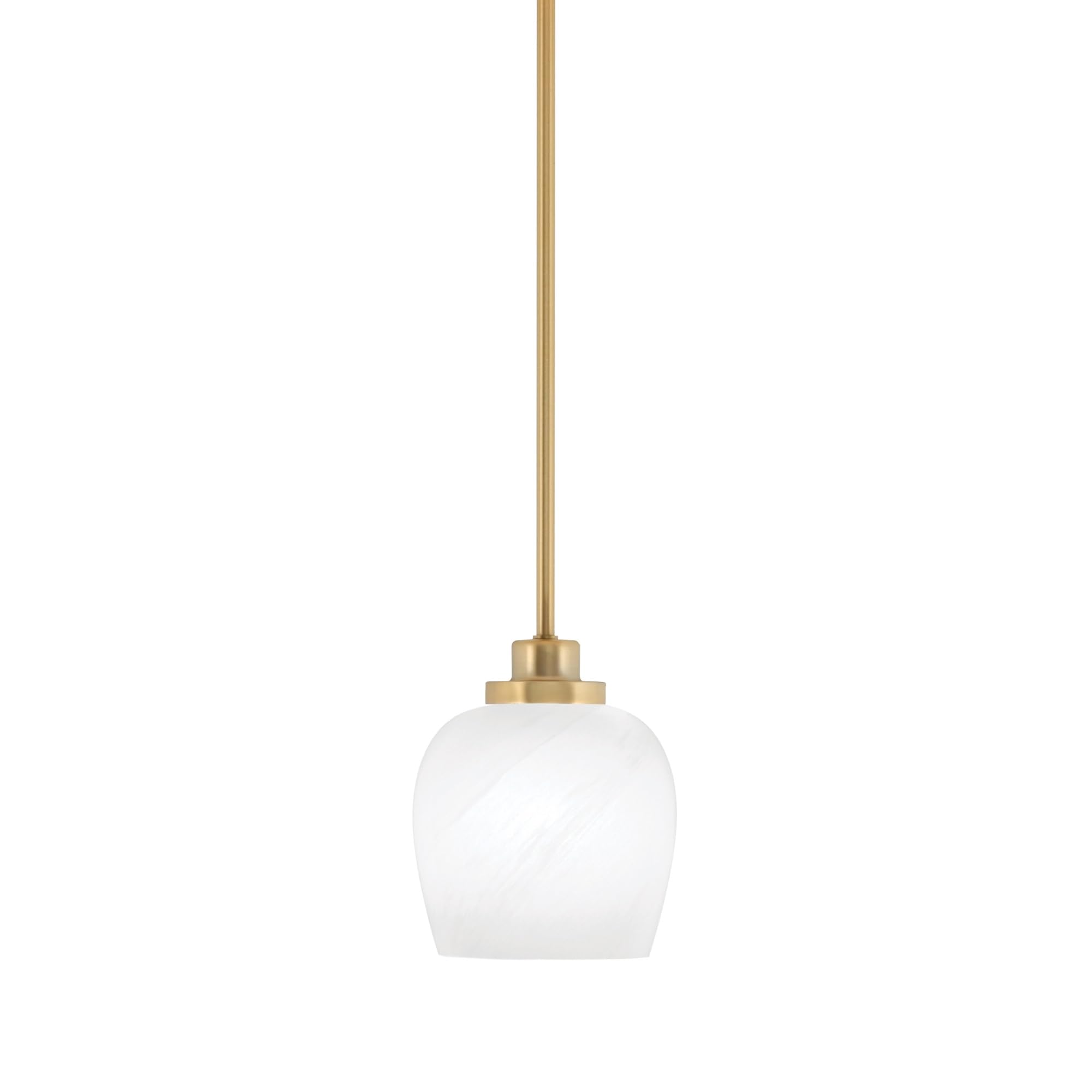 Toltec Lighting Odyssey Mini Pendant - New Age Brass Finish, 6in White Marble Glass