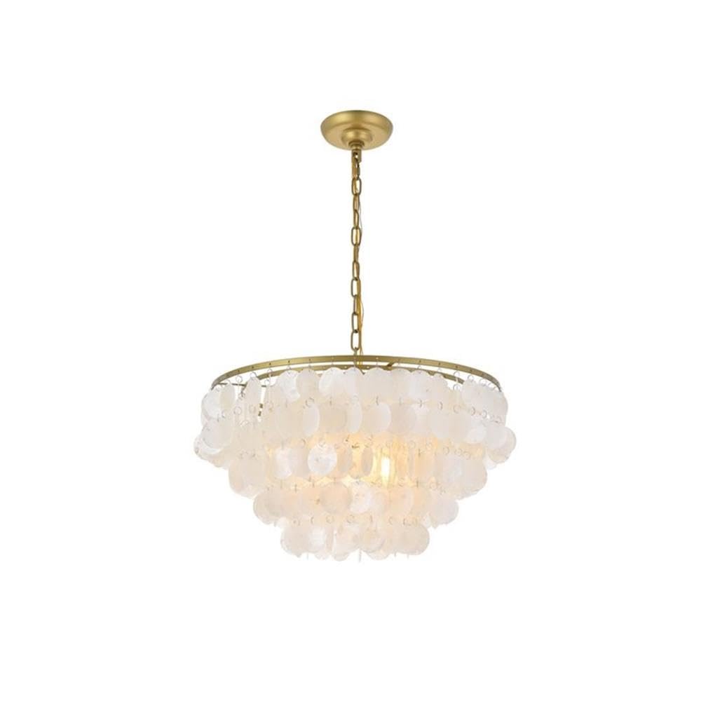 Elegant Lighting Living District Selene 4-Light Mid-Century Metal Pendant In Brass And White