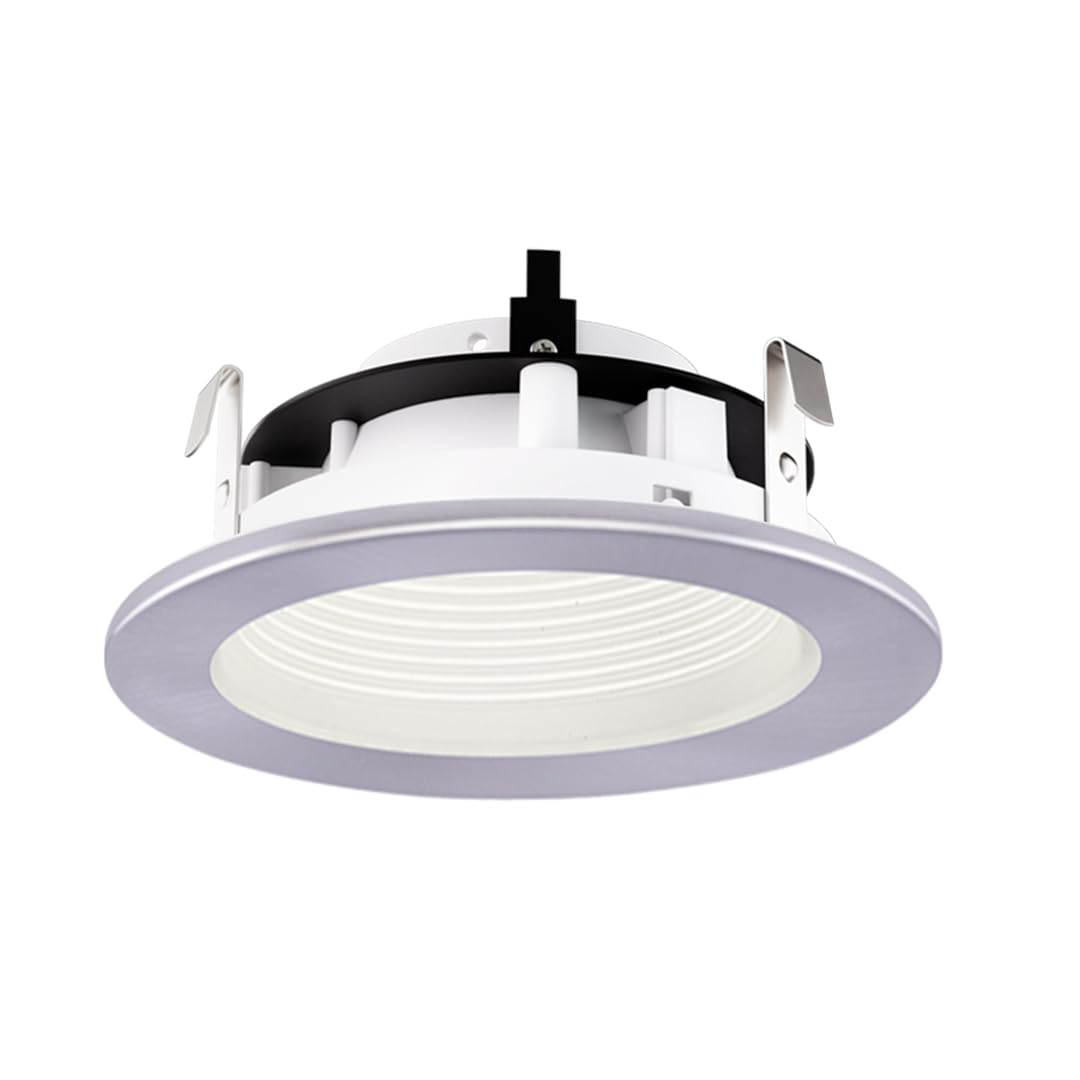 ELCO Lighting 4 Low Voltage Adjustable Step Baffle Trim, MR16 LED Bulb Compatible, Recessed Lighting Trims - White with Nickel T