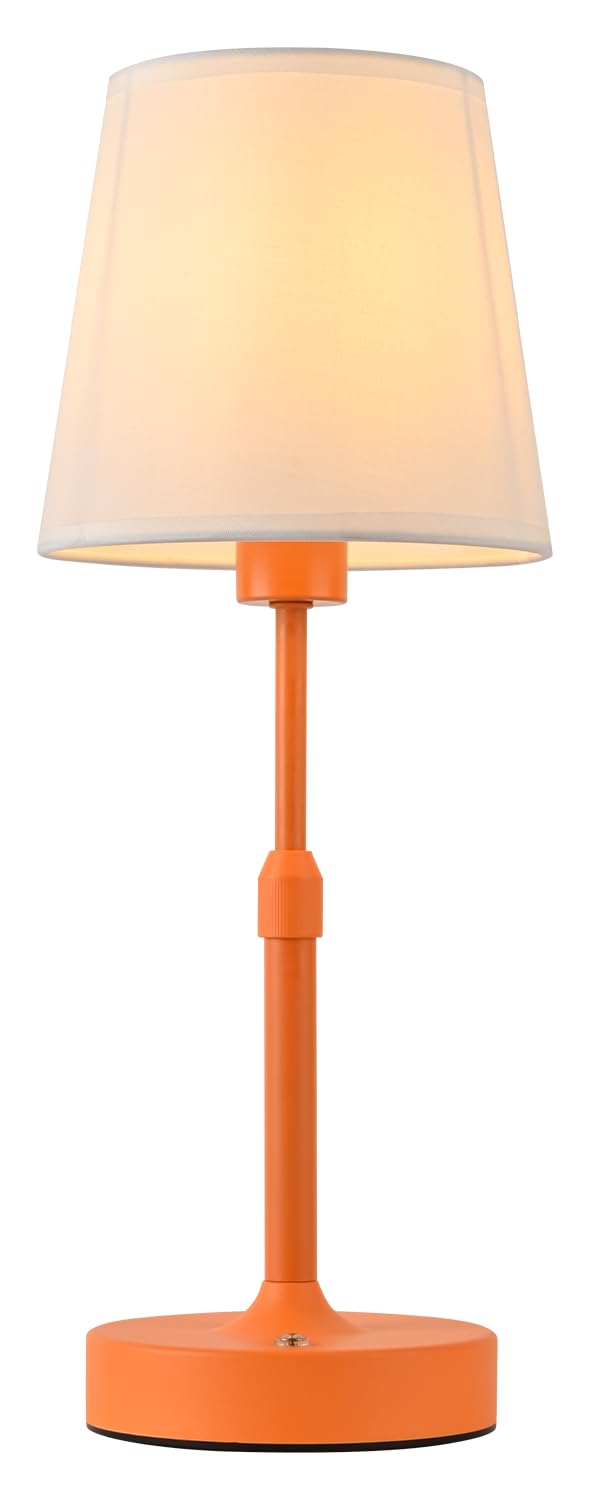 HISEEGO Cordless Lamp - Battery Operated, Rechargeable 5200mAH, Adjustable Height, Stepless Dimming, Iron, 15.3in Flat Shade, Orange