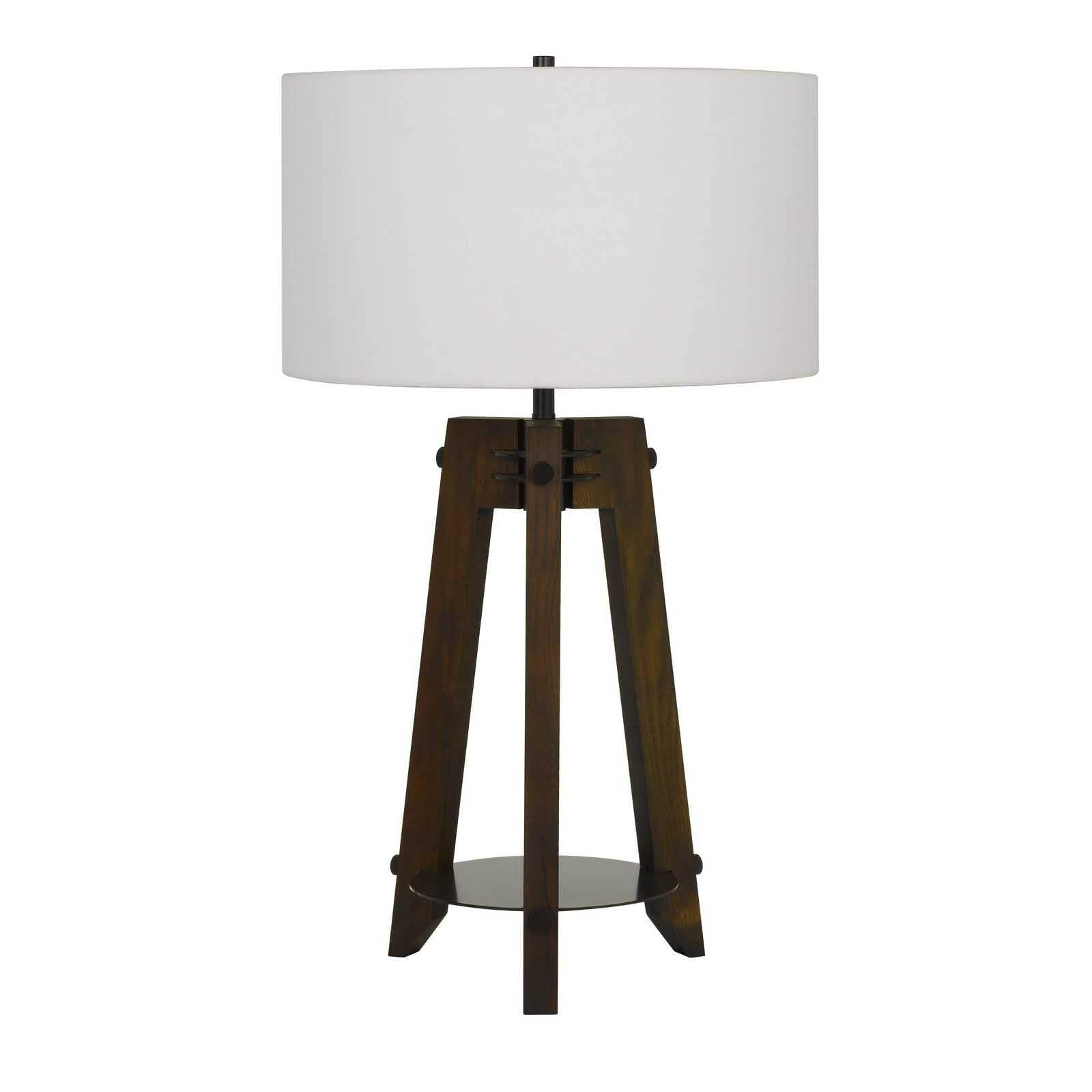 HomeRoots Table Lamp 32 in. Brown Metal with Off White Drum Shade Model 524779