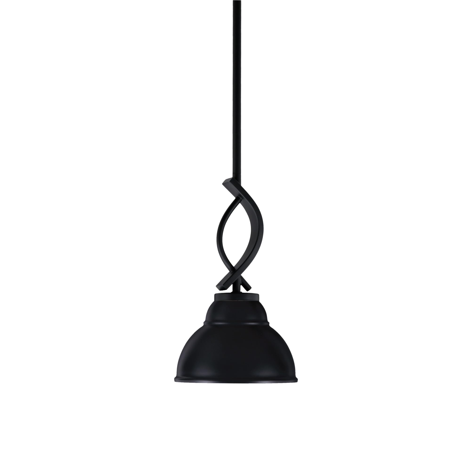 Cavella 1 Light Stem Mini Pendant Shown in Matte Black Finish with 7&quot; Matte Black Double Bubble Metal Shade