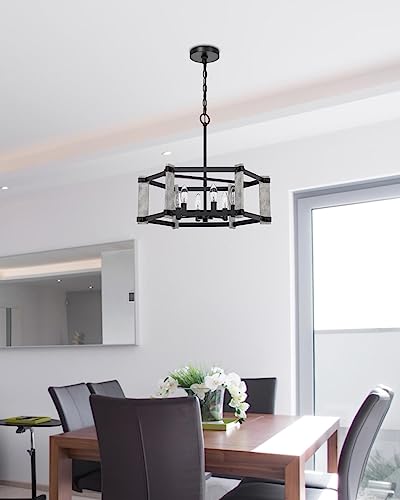 Cal Hammered Metal Chandelier, 21.88inW x 18.5inH, Black Finish, Model FX-3767-6