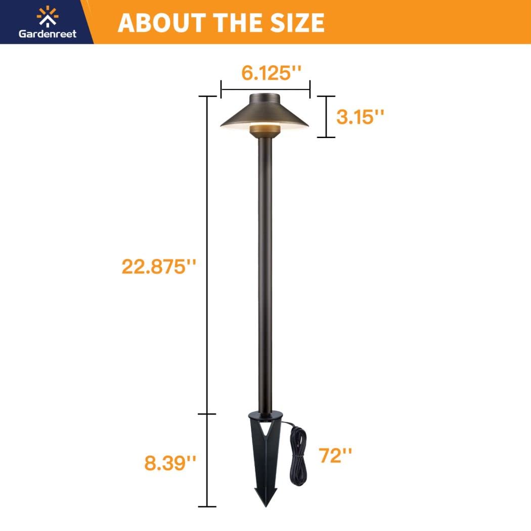 Gardenreet Brass Low Voltage Landscape Path Lights(6 Pack) Kit 12V Led With Low Voltage Transformer 150W And Mechanical Timer An