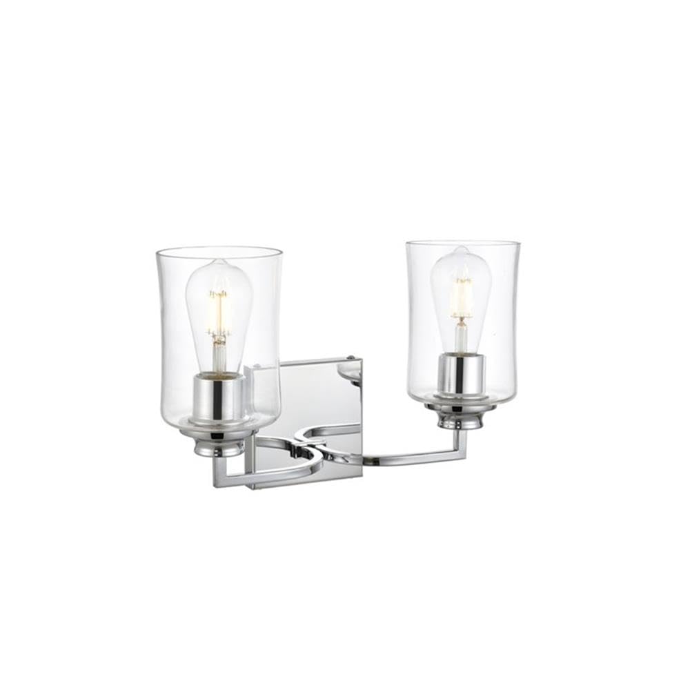 Living District Ronnie 2-Light Iron & Glass Bath Sconce In Chrome/Clear