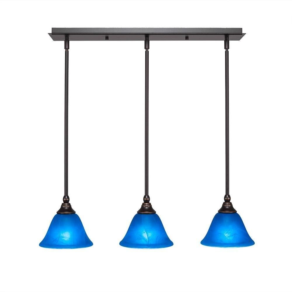 Toltec Lighting 25-Dg-4155 3 Light Multi-Light Mini Hang Straight Swivel Pendant With Blue Italian Glass, 7&quot;, Dark Granite