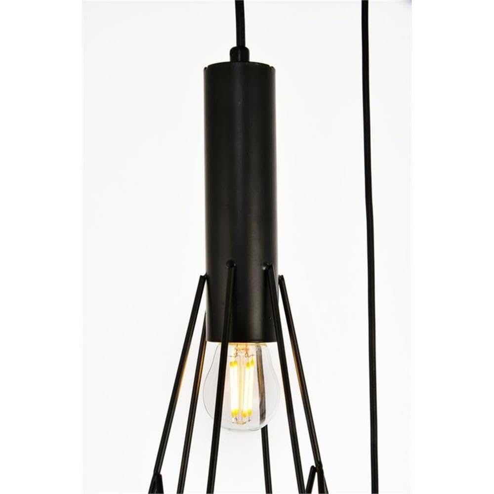 Elegant Lighting Living District Jago 3-Light Transitional Metal Pendant in Black