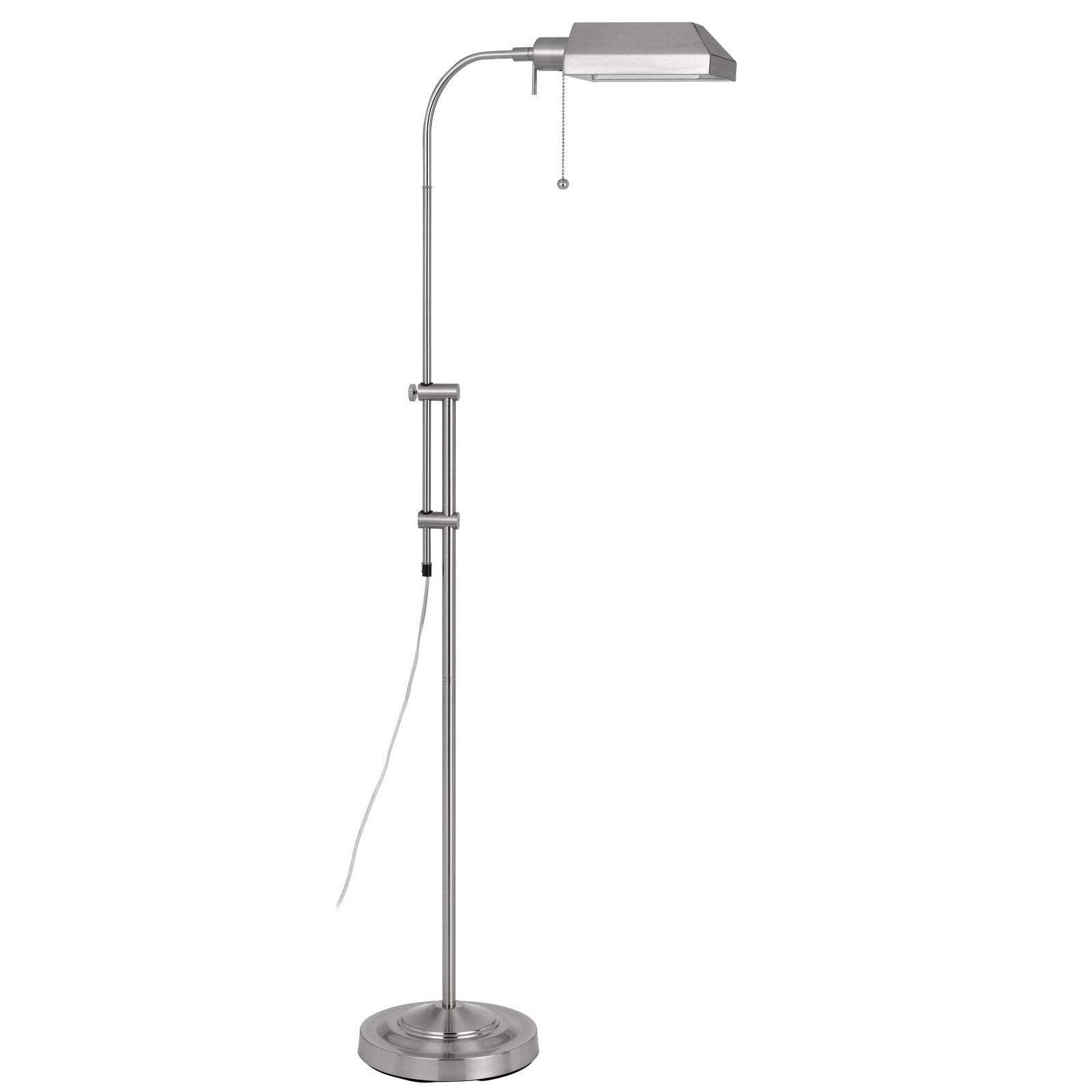 HomeRoots Adjustable Floor Lamp, Traditional Design, Metal Construction, 57 in., Nickel Square Shade