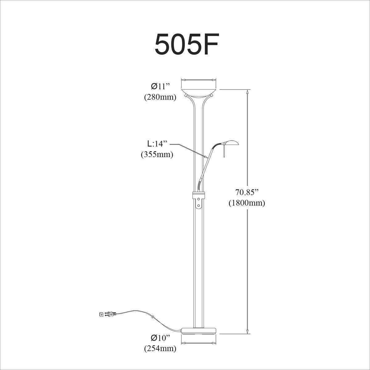 Dainolite 505F Modern Floor Lamp - Dimmable, 71in, Oil Brushed Bronze, Metal