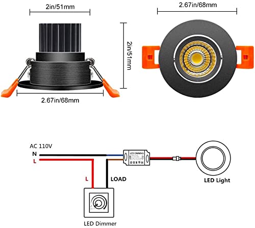 Inshareplus 2 Inch Led Downlight, 3W Recessed Lighting 220Lm Cob Dimmable, 4000K Natural White, Cri80, Black Trim, Led Ceiling L