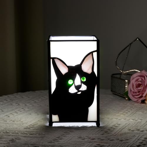 Kiphepi Tiffany Lamp Stained Glass Lamp Small Bedside Table Lamps For Living Room Home Decor Girls Women Birthday Halloween Christmas Thanksgiving Day Gift Black Cat