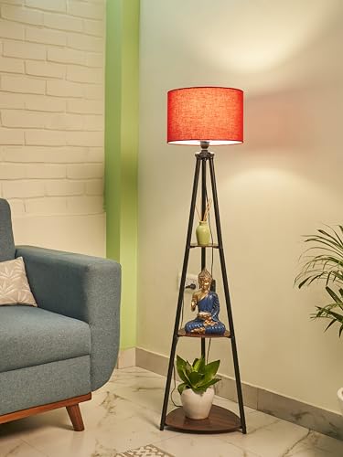 Crosscut Furniture Metal Floor Lamp with 3 shelves (Lily Red)