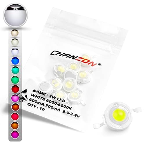 CHANZON 10 pcs 3W High Power LED Chip SMD COB Light Emitter, White (6000K), Aluminum, DIY Bulb Lamp Components