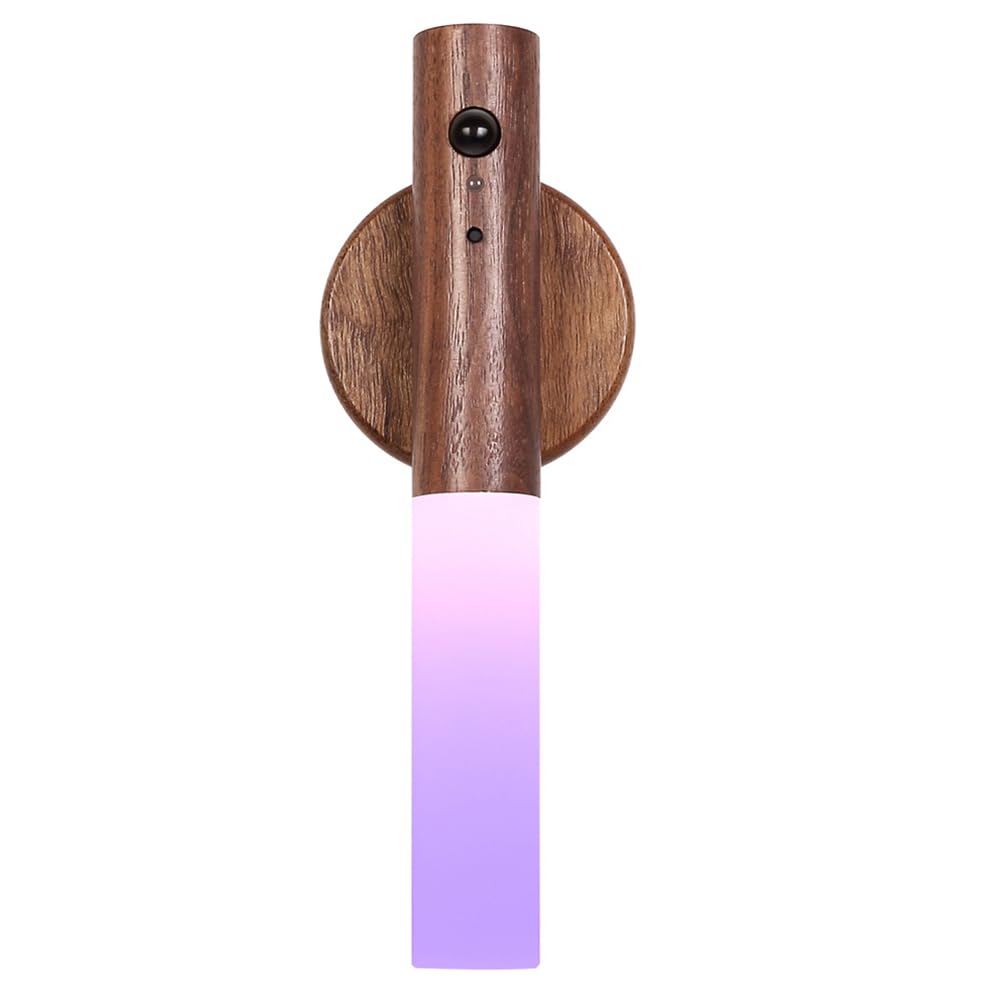 LANDGOO RGB Motion Sensor Night Light, Rechargeable Atmosphere Lamp, Battery Powered LED Portable Wooden Wall Sconce for Party D