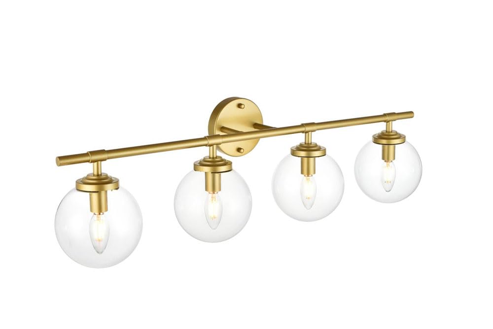 Living District Ingrid 4-Light Iron & Glass Bath Sconce in Brass and Clear