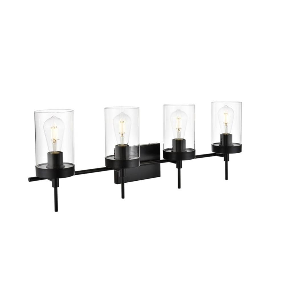 Living District Benny 4-Light Iron & Glass Bath Sconce in Black/Clear