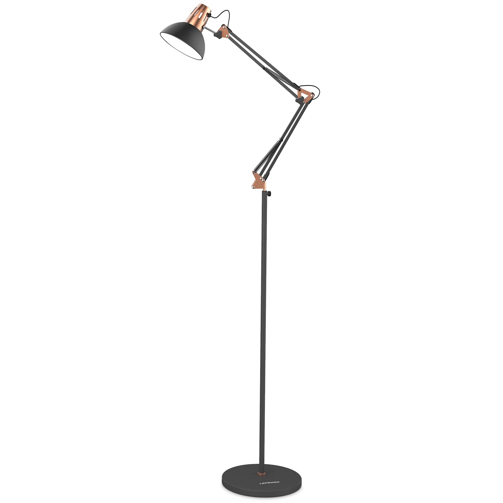 LEPOWER Floor Lamp, Metal Adjustable Reading Lamp, On/Off Switch, Sand Black, Model UF2006