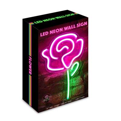 Isaac Jacobs LED Neon Pink Rose Wall Sign - 15in x 9in - USB Powered Light for Home Decor, Bedroom, Party, and Holiday