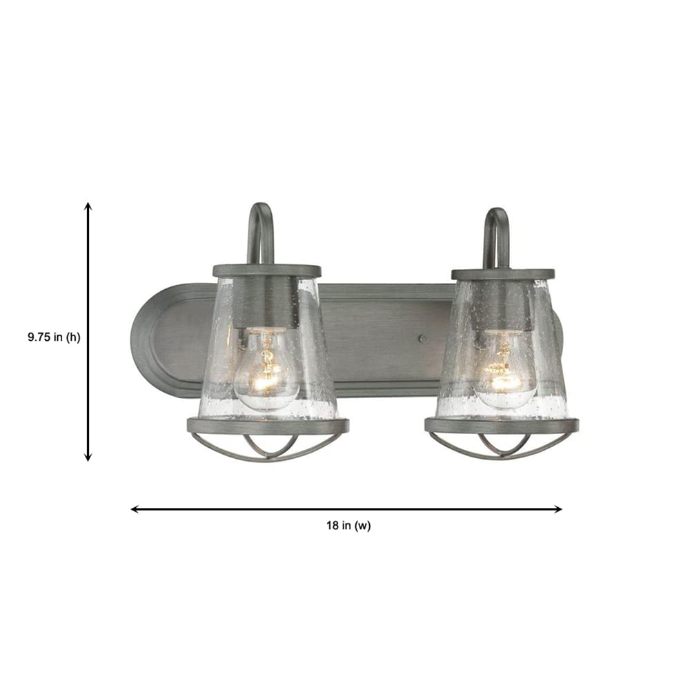 DESIGNERS FOUNTAIN 2-Light Bathroom Vanity Light Fixture, Glass, 18in, Weathered Iron, Model 87002-WI