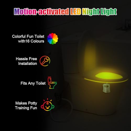 Hotut Toilet Lights Motion Detection Sensor, 2 Pack Smart Night Light For Bathroom, 16 Color Changing Inside Toilet Bowl Night Light, Cool Stuff Bathroom Accessories Decor For Boys Girls Men Women