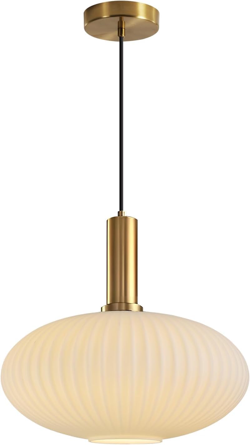 KCO Lighting Large Milk Glass Pendant Lighting Kitchen Island Brushed Brass Globe Pendant Light Mid Century Modern Hanging Light