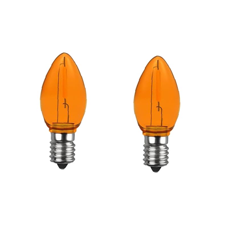 Venusop 2 Pack C7 Orange Led Replacement Christmas Light Bulbs,E12 Candelabra Base, Shatterproof Plastic, For Christmas Outdoor