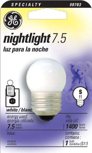 GE Lighting Nightlight Bulb S11 E26 120V 7.5W Soft White 12-Pack, Glass