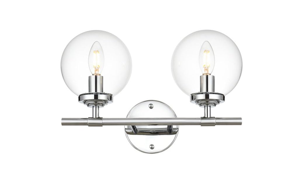 Living District Ingrid 2-Light Iron & Glass Bath Sconce in Chrome and Clear