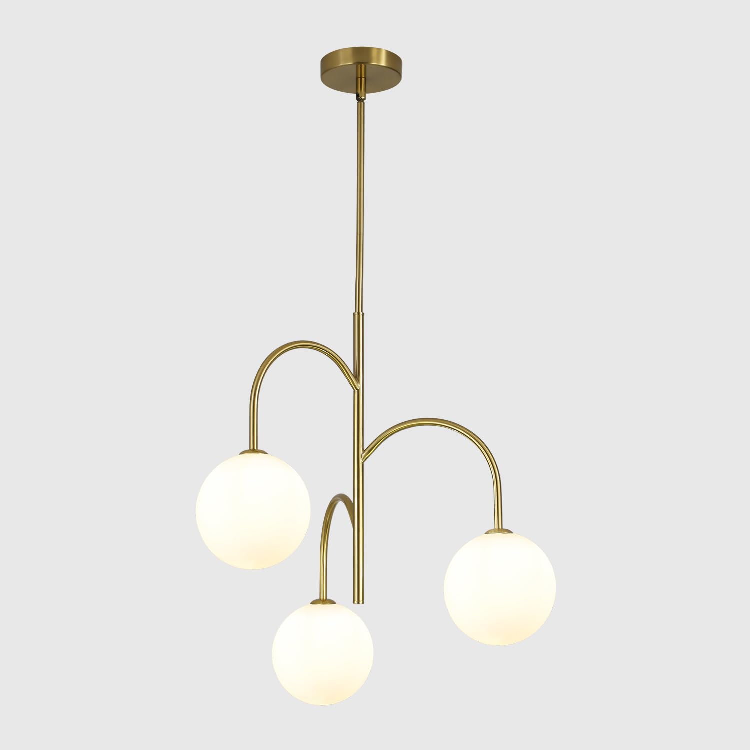 Flyrose Mid Century Modern 3-Light Milk Glass Globe Chandelier Brass Gold Pendant Light Fixture Industrial Iron Ceiling Light Fi