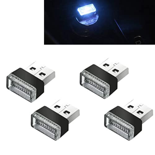 Miytsya 4 Pcs Usb-Led Car Interior Atmosphere Lamp, Night Led Decoration Mini Usb Light, Ambient Lighting Kit, Charging For Interior Led Lights (Ice Blue)