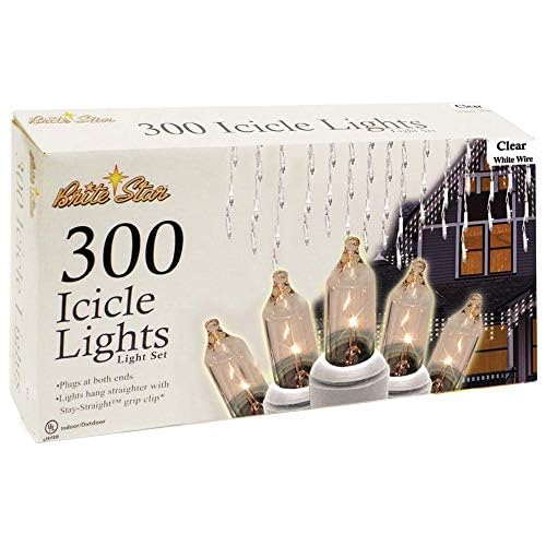 Brite Star 300-Count Stay-Straight Clear Window Icicle Lights Set - White Wire Mini Lights