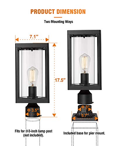 Beionxii Outdoor Post Lantern, Modern Lamp Post Light Fixture, Black Cast Aluminum, Extra Large, Model BXA291-P-2PK, Set of 2
