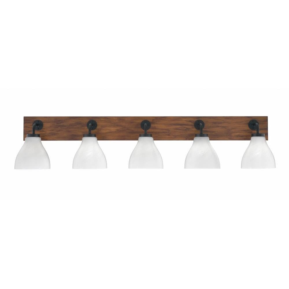 Toltec Lighting 1775-Mbwg-4761 Oxbridge - 5 Light Bath Bar-9.75 Inches Tall And 47 Inches Length, Finish Color: Matte Black/Painted Wood-Look Metal, Glass Color: White Marble