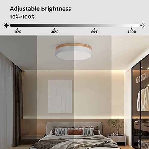 WOKNOS Modern Dimmable LED Flush Mount Ceiling Light, 11.8" White Oak Fixture for Bedroom, Living Room, Bathroom, Model WK20240716004