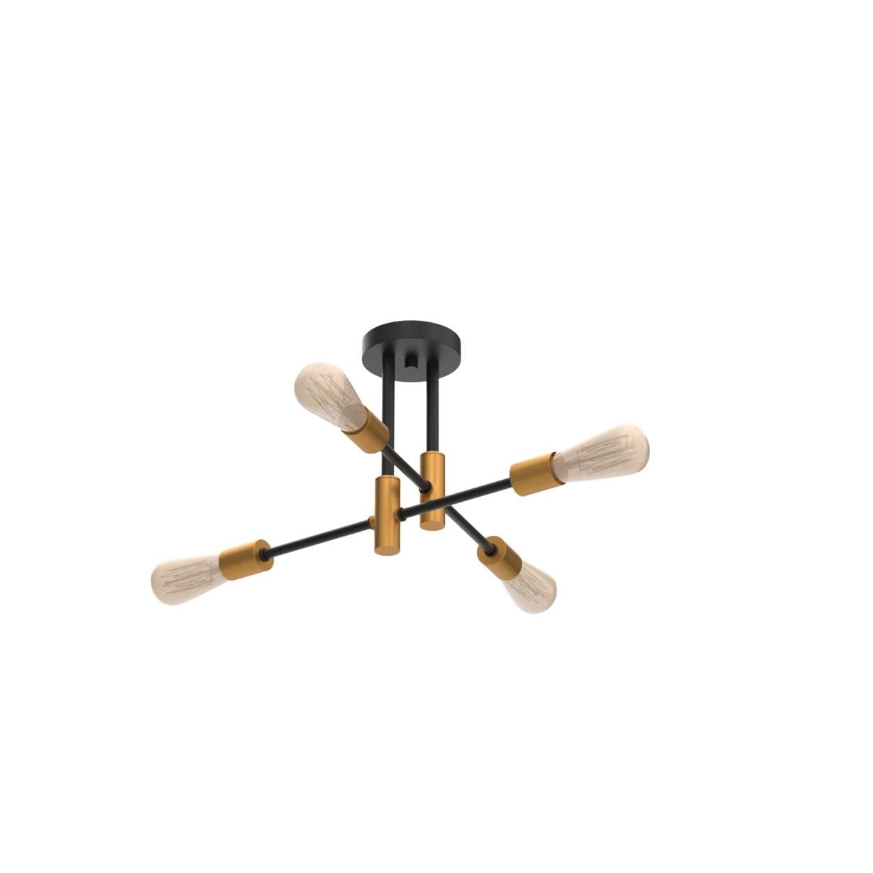 MEIXISUE Modern Sputnik Chandelier, 4-Lights Semi Flush Mount, Gold-4, Mid Century Industrial Ceiling Light for Bedroom, Kitchen, Office