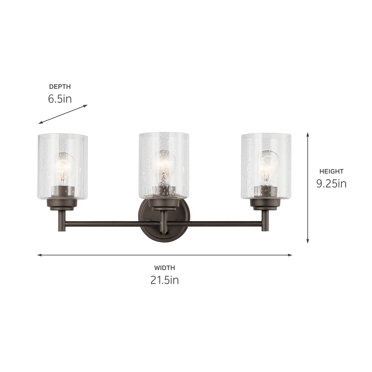 Kichler Winslow 21.5 Vanity Light in Olde Bronze, 3-Light Transitional Bathroom Light with Clear Seeded Glass. (21.5 W x 9.25 H)