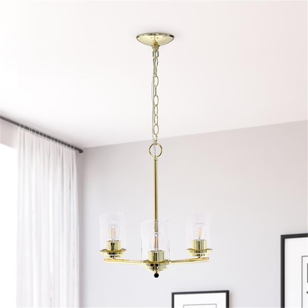 Elegant Designs 3-Light Pendant Chandelier, 15 Glass & Metal, Gold, Model Pt1018-Gld For Kitchen, Foyer, Dining Room