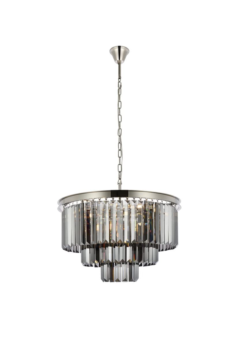 Elegant Lighting Urban Classic Sydney 9 Light Polished Nickel Chandelier Silver Shade (Grey) Royal Cut Crystal