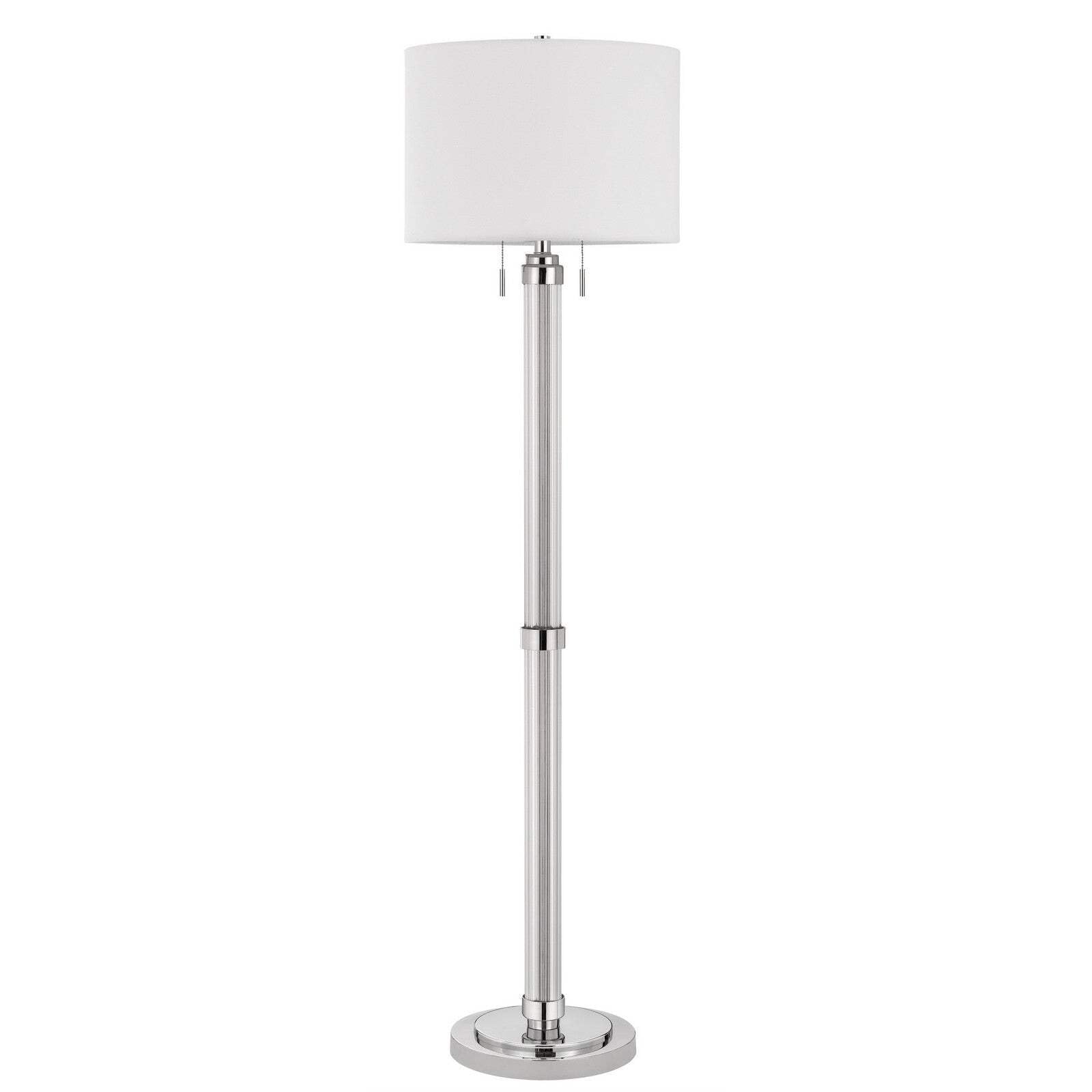 HomeRoots Chrome Two Light Floor Lamp with White Rectangular Shade, 60 in. Tall, Metal Construction
