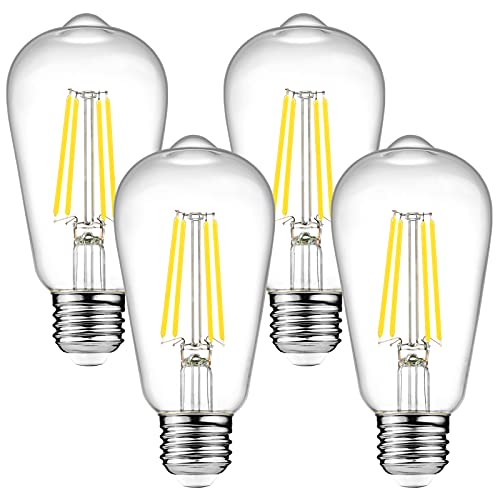 Ascher Dimmable Vintage LED Edison Bulbs, 6W Equivalent, ST58 Clear Glass, Daylight White, Pack of 4