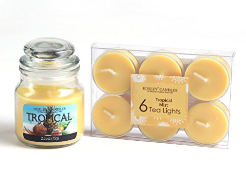 HOSLEY Combo of Tropical Mist Fragrance Jar Candle with Scented Tealights|Perfect for Home Decor Lighting Gifting|Pack of 1 Jar