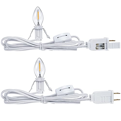 Hiboom LED Light Bulb Lamp Kit - 2 Piece Accessory Cord with On/Off Switch, 6Ft, White, Polycarbonate for Christmas Village Decorations
