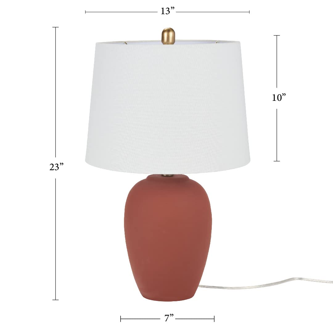 Nourison 23'' Rust Orange Ceramic Pot Table Lamp For Bedroom, Living Room, Dining Office, With White Tapered Drum Shade