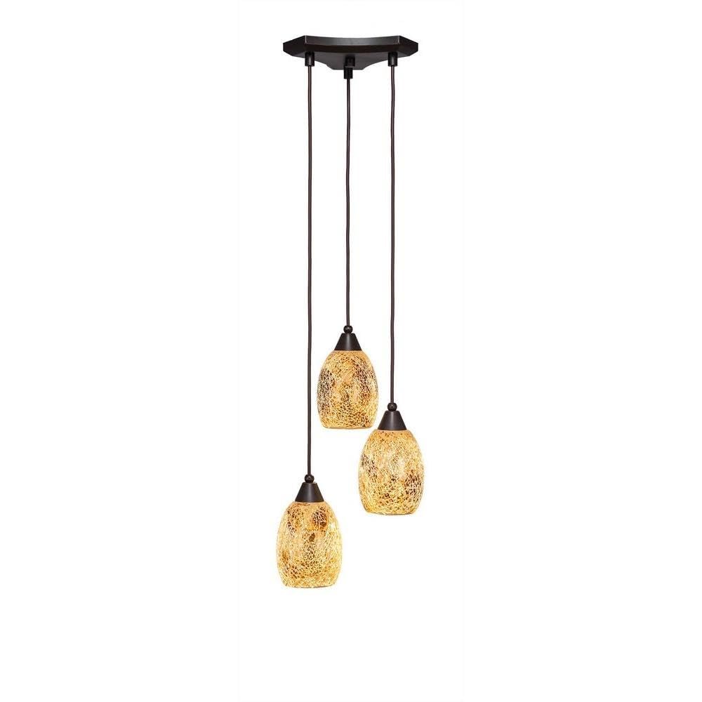 Toltec Lighting 28-Dg-4175 Europa 3 Light Multi-Light Mini Pendant With Gold Fusion Glass, 5&quot;, Dark Granite