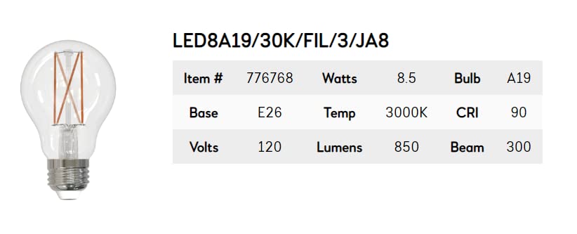 Bulbrite (Pack Of 10 Item 776768, 8.5W Led A19 Light Bulb, 3000K Filament Fully Compatible Dimming Ja8, Filaments Supports Title