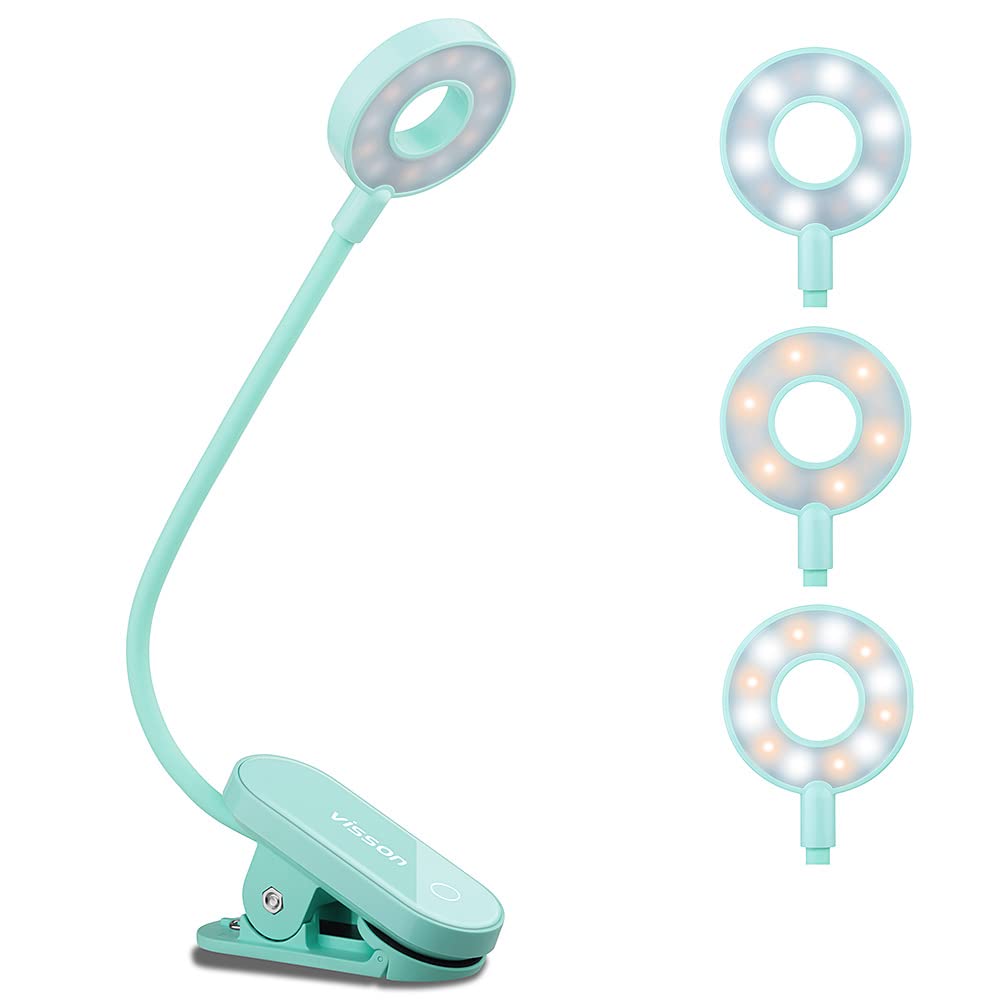 Visson Stepless Dimming Book Light,12 LED Reading Lights for Books in Bed,3 Color Temperature,Rechargeable Clipon Light with Ma